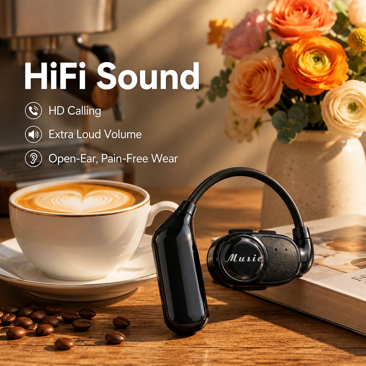 Fones de Ouvido Bluetooth Sem Fio V3 - Fones de Ouvido para Jogos, Fones de Ouvido Único Aberto com Cancelamento de