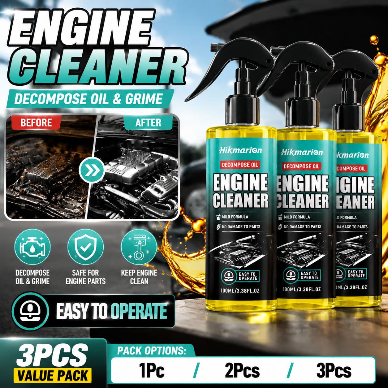 Spray Desengordurante De Motor 100ml – Seguro Para Metais E Plásticos , Poderoso Dissolvedor De Graxa Grime Blaster