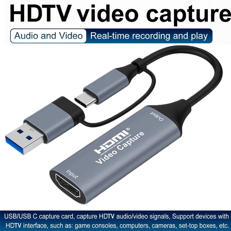 4K 2 Em 1 HDMI Para USB Tipo C Placa De Captura De Vídeo Gravação De Jogos Transmissão Ao Vivo