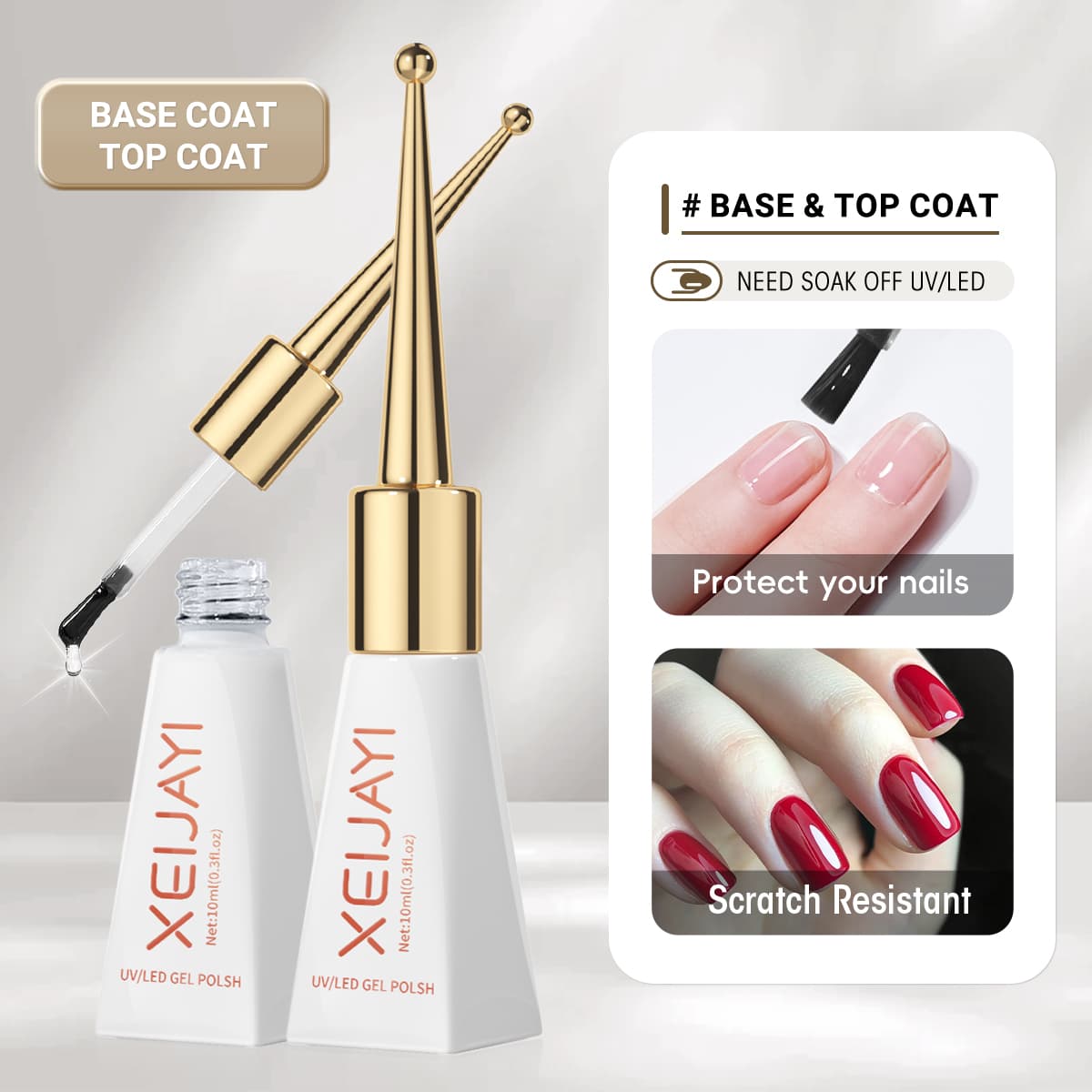 XEIJAYI Conjunto de 2 peças de 10ml de Gel Top Coat e Base Coat Sem Limpeza Acabamento Fosco e Base Longa Duração UV