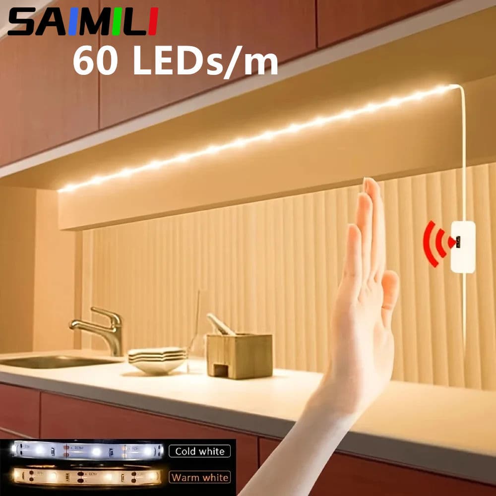 Faixa de luz LED com sensor de movimento de 5V USB DC, iluminação de fundo, acenda e apague com movimento da mão, ideal