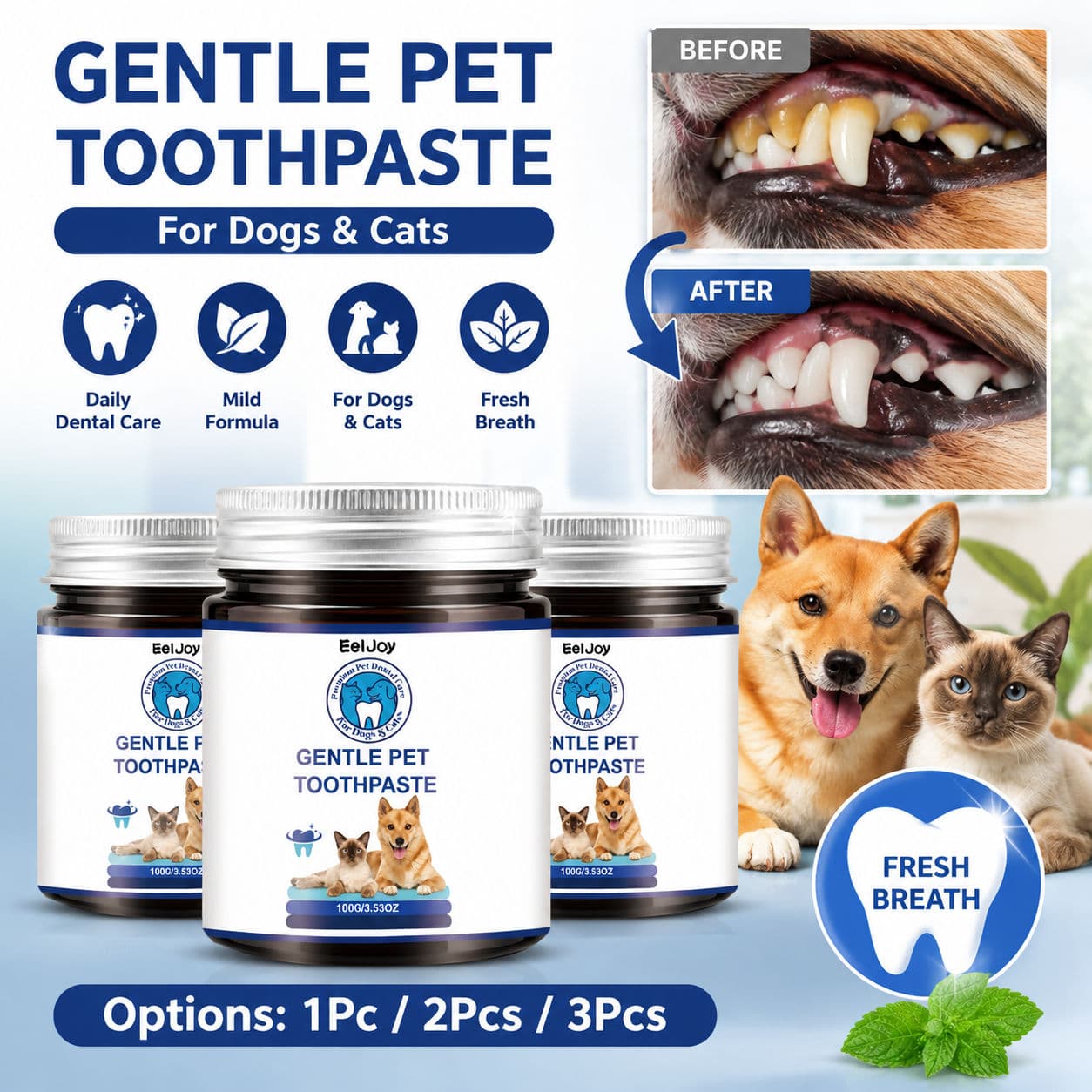Pasta De Dente Suave Para Animais De Estimação Com Óleo De Coco E Hortelã Cuidados Bucais Diários 100g (1 Unidade 2 Unid