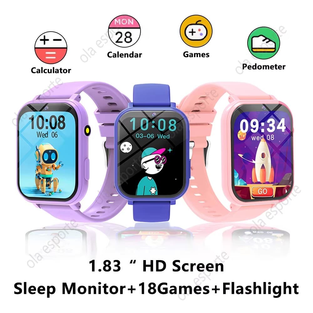 Crianças Smartwatch Relógio Inteligente 1.83 " Display Jogos Monitor De Sono Câmera Lanterna