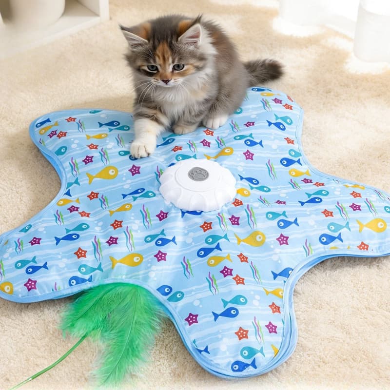 Brinquedo Giratório Elétrico para Gatos – Varinha com Penas Interativa, 3 Velocidades, Recarregável por USB, Alívio do