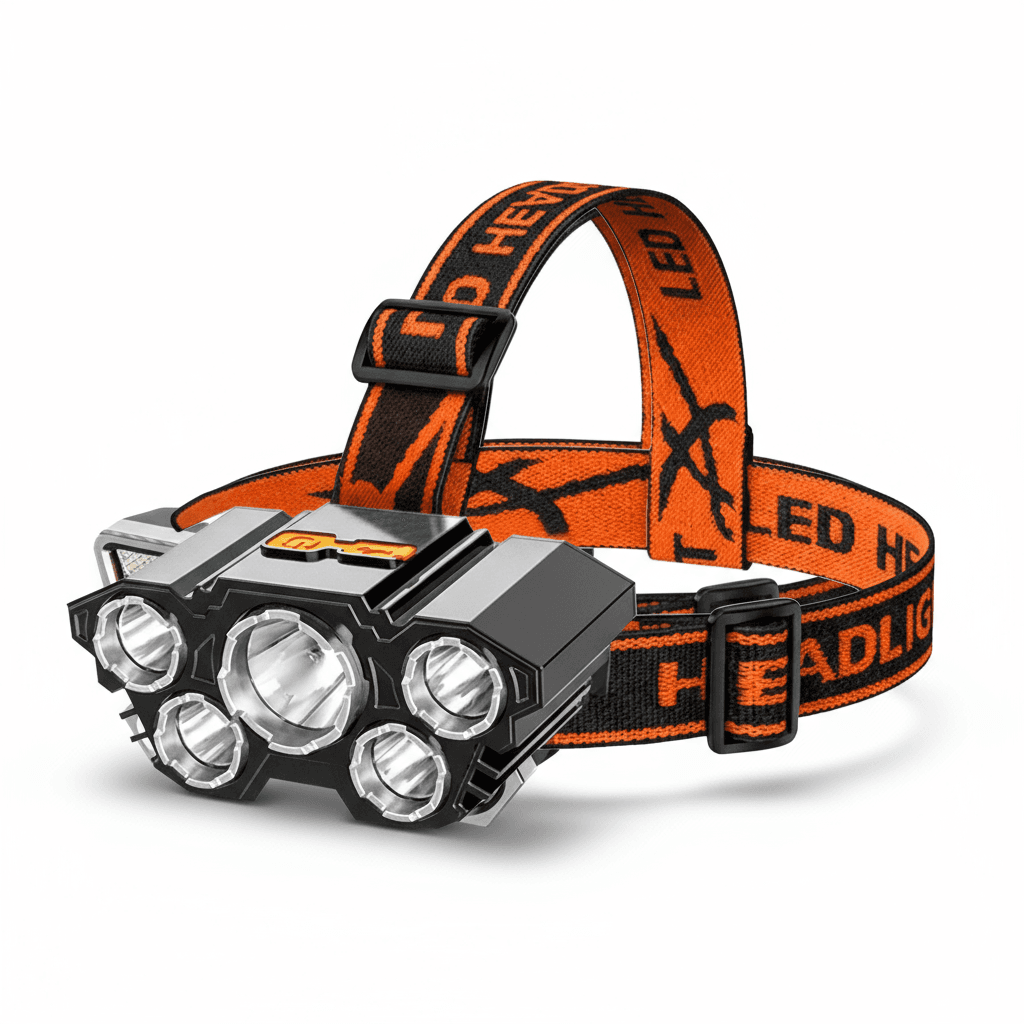 Farol de LED com 5 Lentes Recarregável USB - Luz à Prova d'Água para Pesca Noturna e Camping de Longa Distância