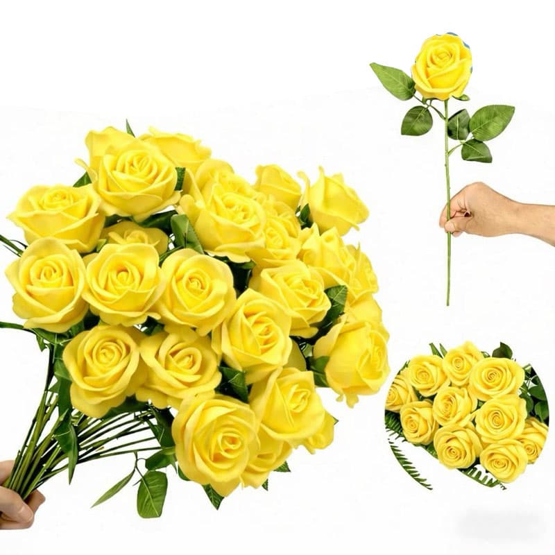 Kit 7 Rosas Amarelas Artificiais Plantas Falsas Arranjo De Flores Individual Para Decoração De Dia Das Mães .