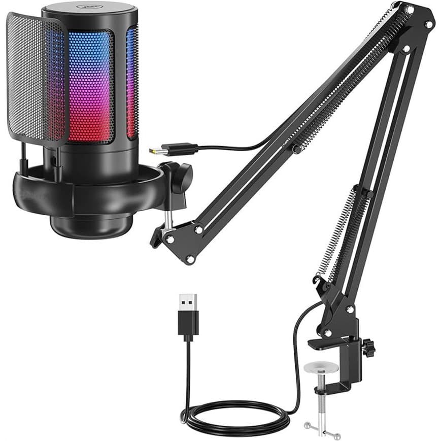 Microfone Condensador USB Para Jogos Com Botão Mudo De Luz RGB PC PS5
