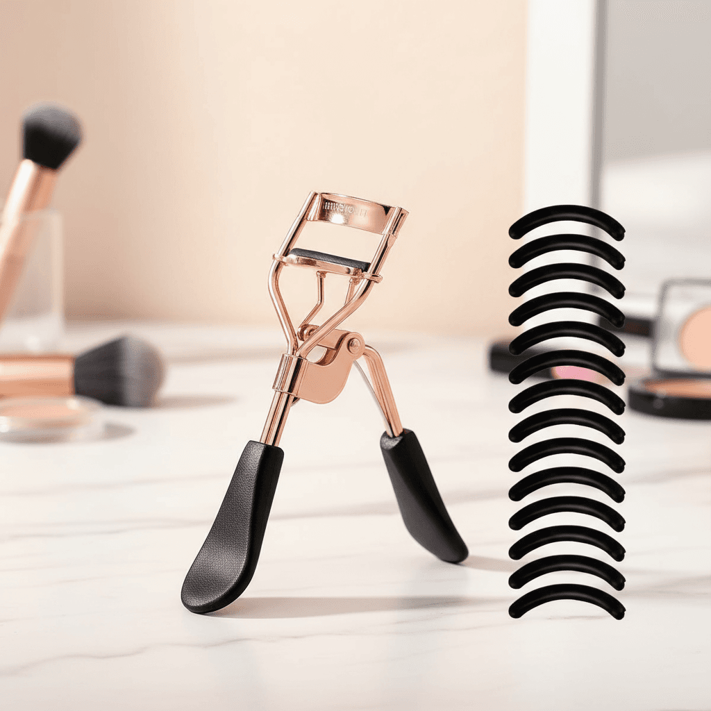 Modelador de cílios portátil com quinze almofadas de silicone, modelador de aço inoxidável, duradouro e estável.