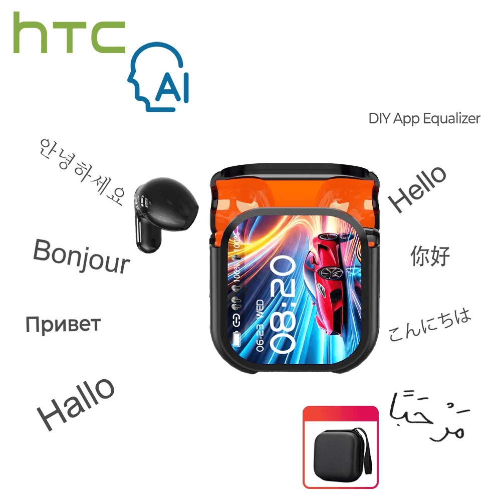 HTC NE20 Fones De Ouvido Bluetooth 6.0 AI Tradução Ao Vivo Tela LED Inteligente HiFi Qualidade De Som Tecnologia De Canc