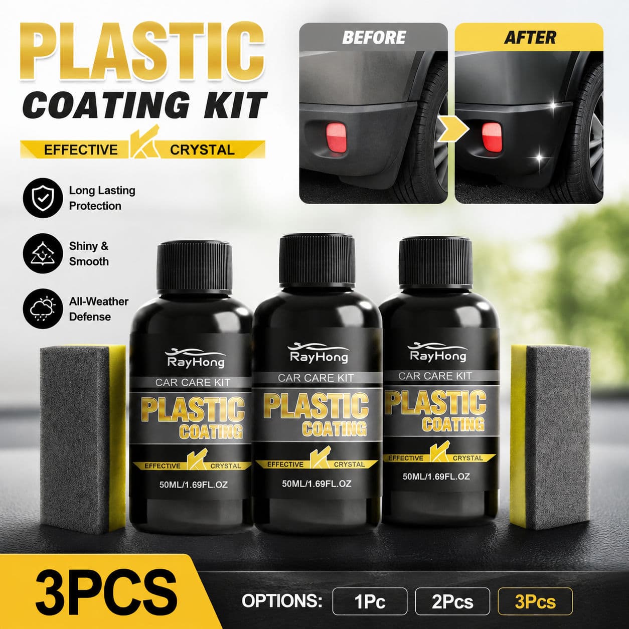 Agente Avançado de Revestimento Plástico 50ml (1 Unidade/2 Unidades/3 Unidades) – Restaurador de Brilho, Escudo