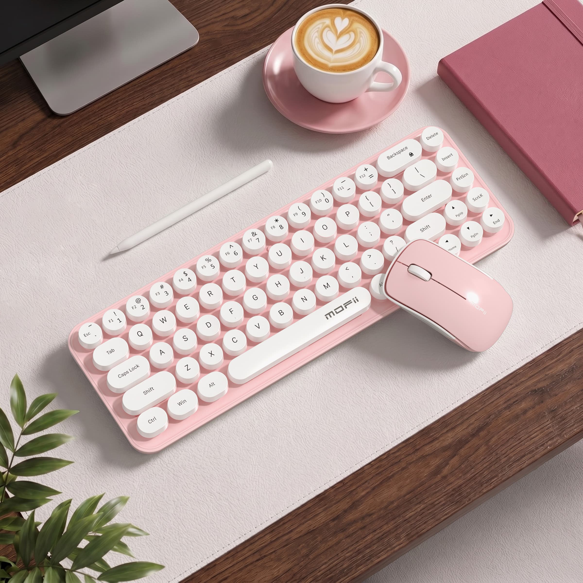 MOFii Macaron Gradient Mini Teclado Wireless Silencioso com Teclas Redondas Compactas Retro de 75%, Conjunto de Teclado
