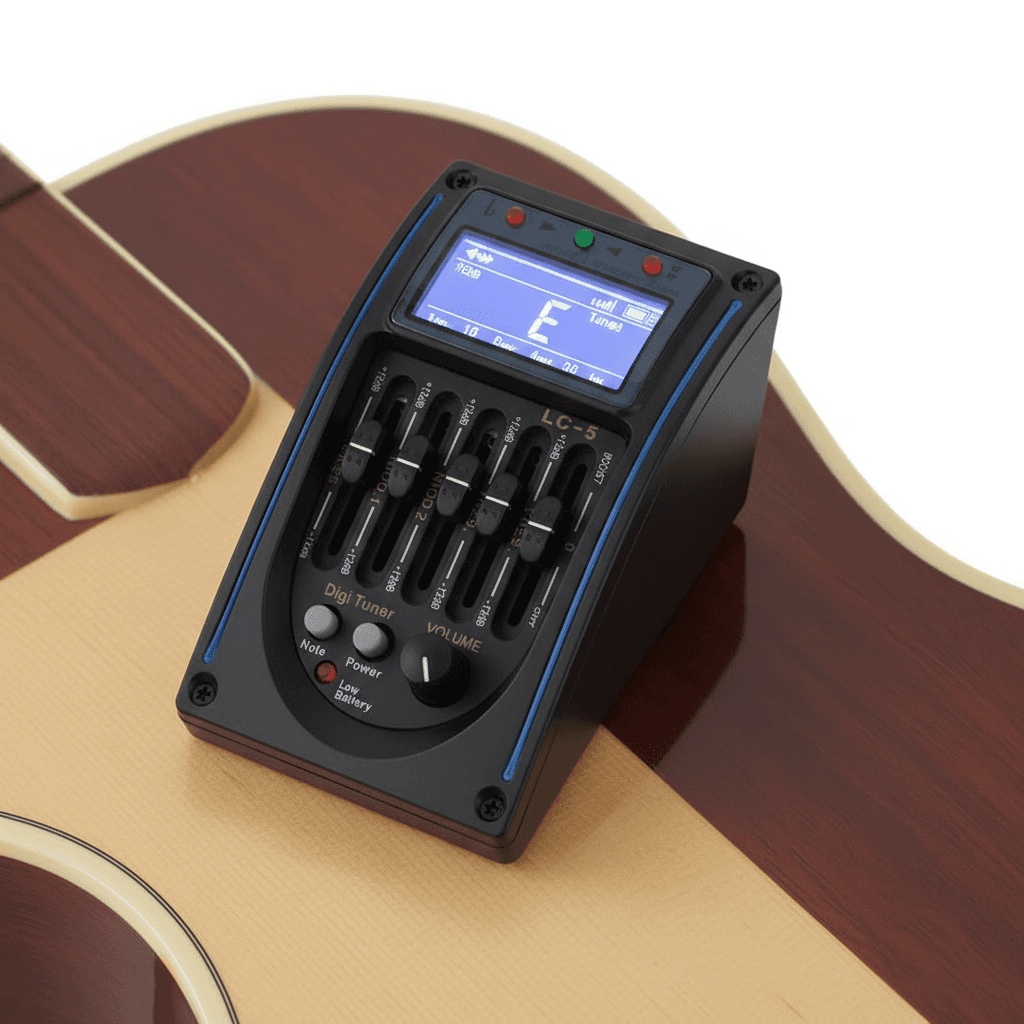 LC-5 Preamp de Violão Acústico: Equalizador de 5 Bandas, Captador Piezo, Afinador Integrado