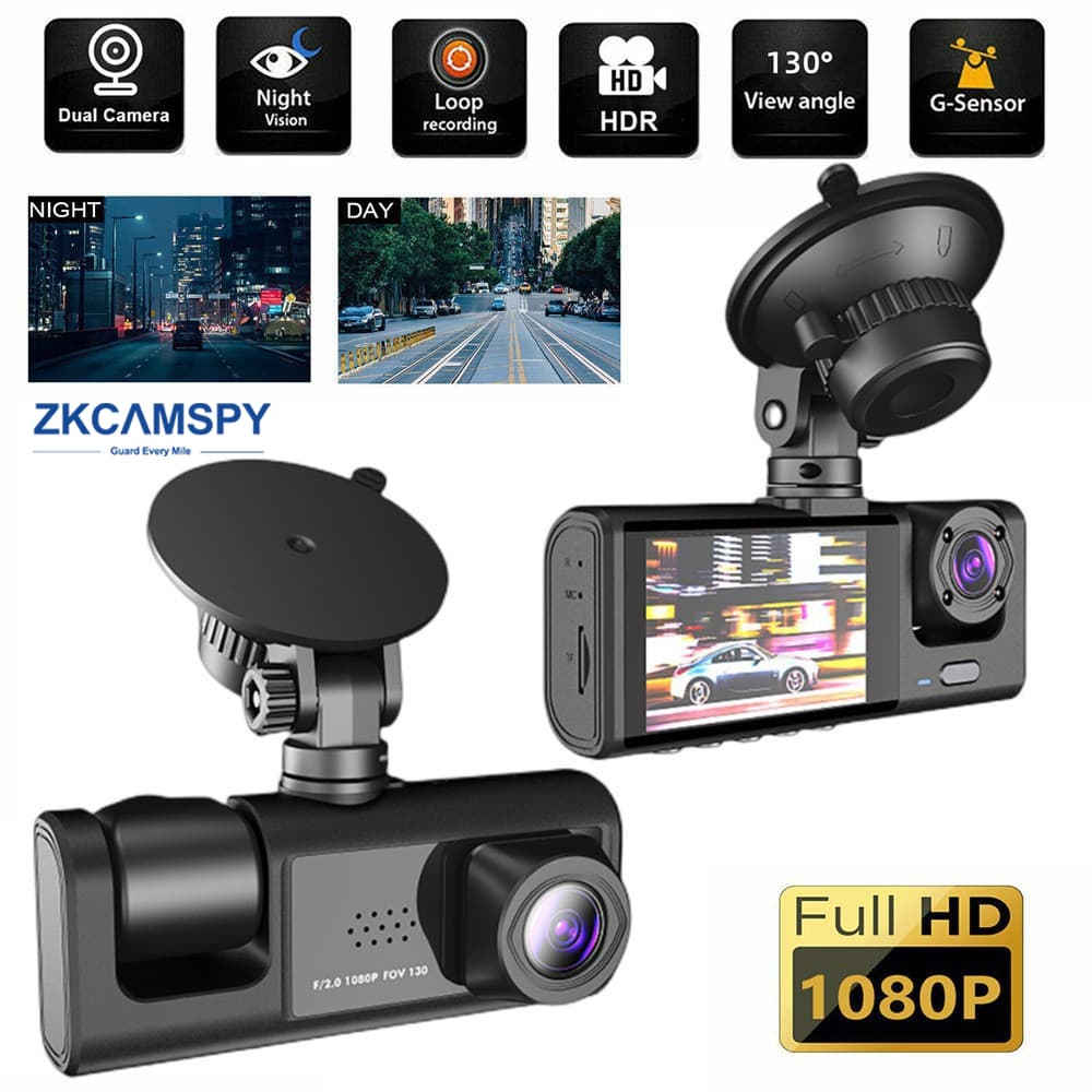 Câmera dupla 1080P para carros, câmera frontal e interna, câmera veicular com visão noturna infravermelha, gravação em