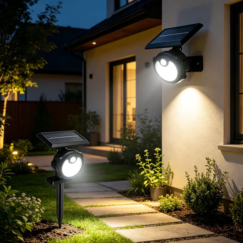 Luminária Solar de Cabeça Única com LED COB, Lâmpada Noturna IP65 à Prova d’água, Sensor de Movimento PIR Inteligente,