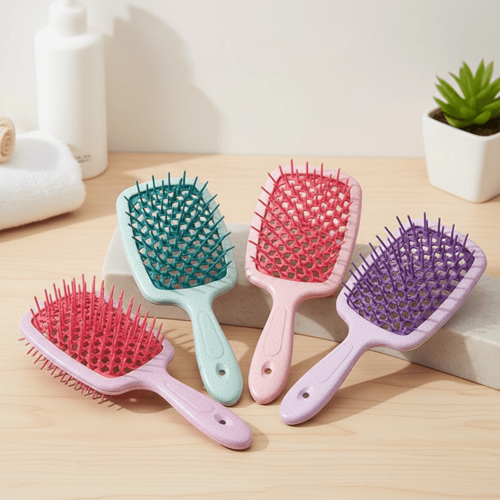 Pente para cabelo longo feminino, feito de palha de trigo, vazado, antiestático, massagem meridiana.