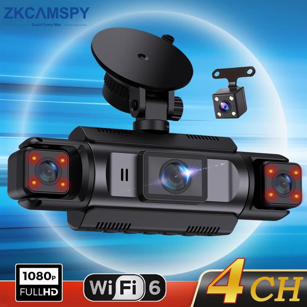 Câmera Veicular 4 Lentes Frontal+Esq.+Dir.+Traseira 1080P DVR WiFi Gravação em Loop