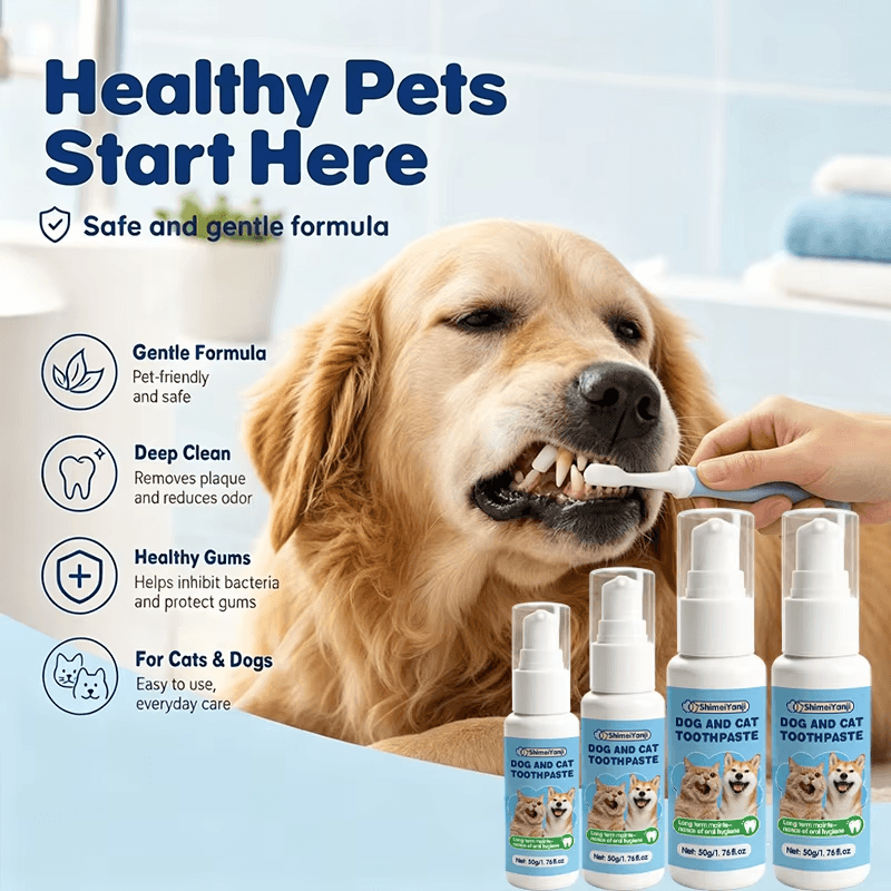 Pasta De Dente Para Animais De Estimação 50g Sabor Menta Controle De Placa De Limpeza De Dentes Cães Gatos , Spray Denta