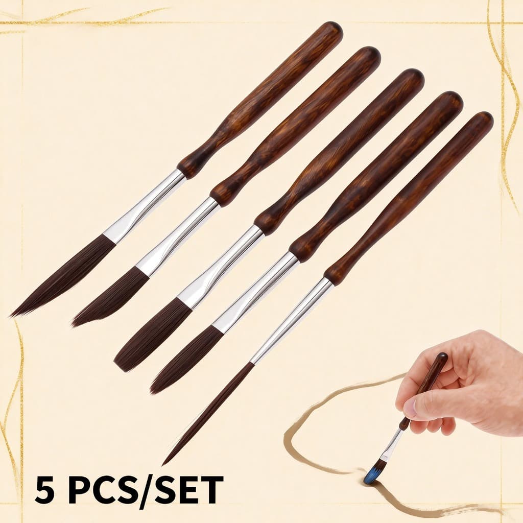 Conjunto de 5 Pincéis de Pintura Ponta Fina | Pincéis de Nylon para Acrílico, Aquarela, Óleo, Guache, Pintura Facial e