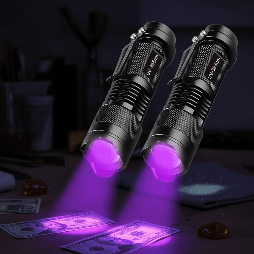Lanterna Ultravioleta UV Flash Roxa 365nm/395nm Detector de Notas Alumínio Luz de Musgo de Gato Fluorescente