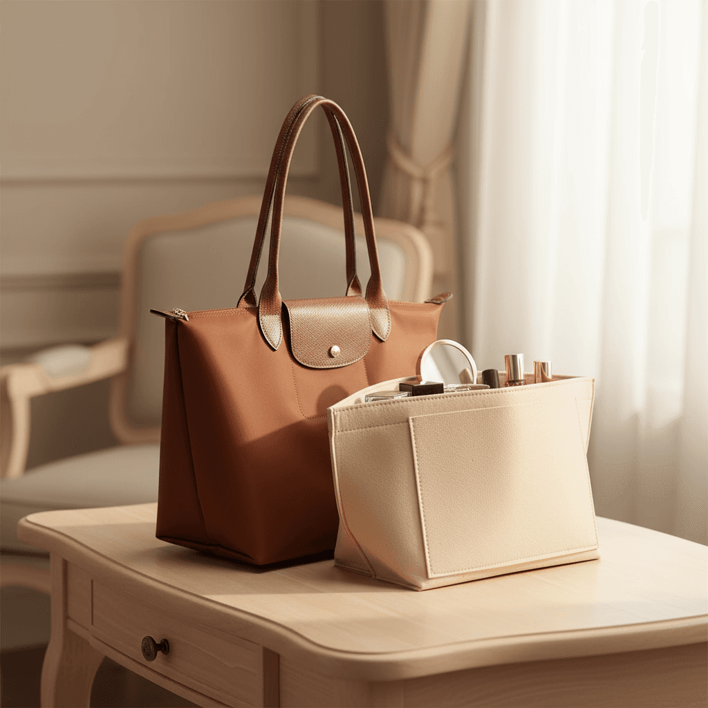 Saco organizador de feltro para bolsa Longchamp Le Pliage, forro para maquiagem, bolsa de feltro para armazenamento.