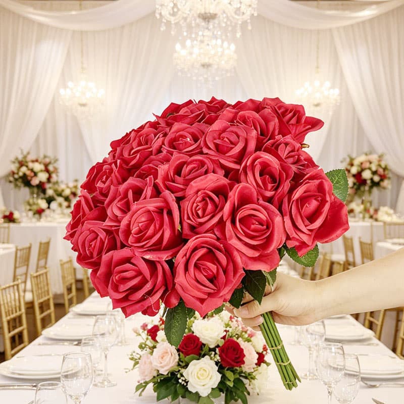 Kit 10/20 Plantas Falsas Artificiais Rosa Vermelha Para Decoração 50Cm Dia Das Mães Presentes Dos Namorados