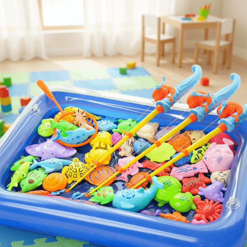 Jogo de Pesca Magnética para Crianças com Vara de Pesca, Brinquedo de Banho de Peixe para Mesa de Água, Banheira,