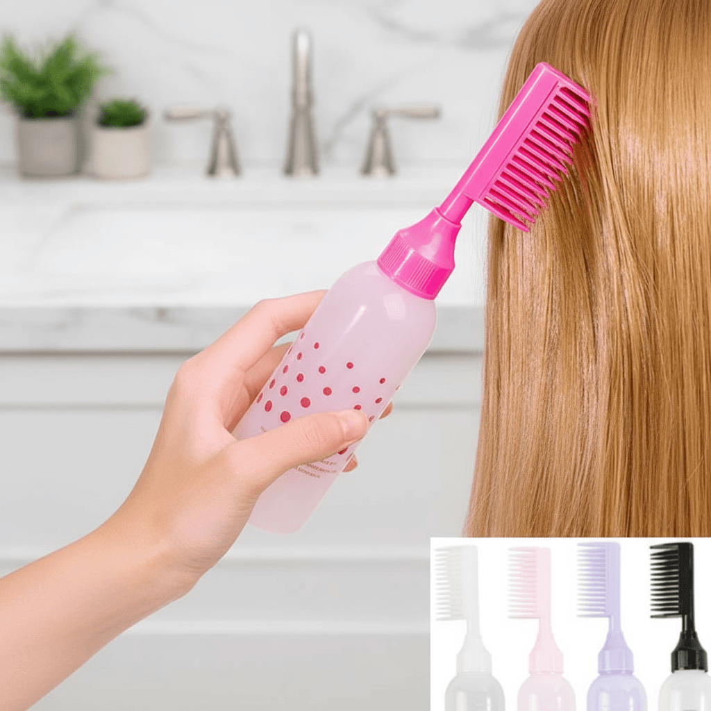 1/3 Frasco Aplicador de Raízes com Pente e Escala, Ideal para Aplicação de Tinta e Óleo no Cabelo em Salões de Beleza