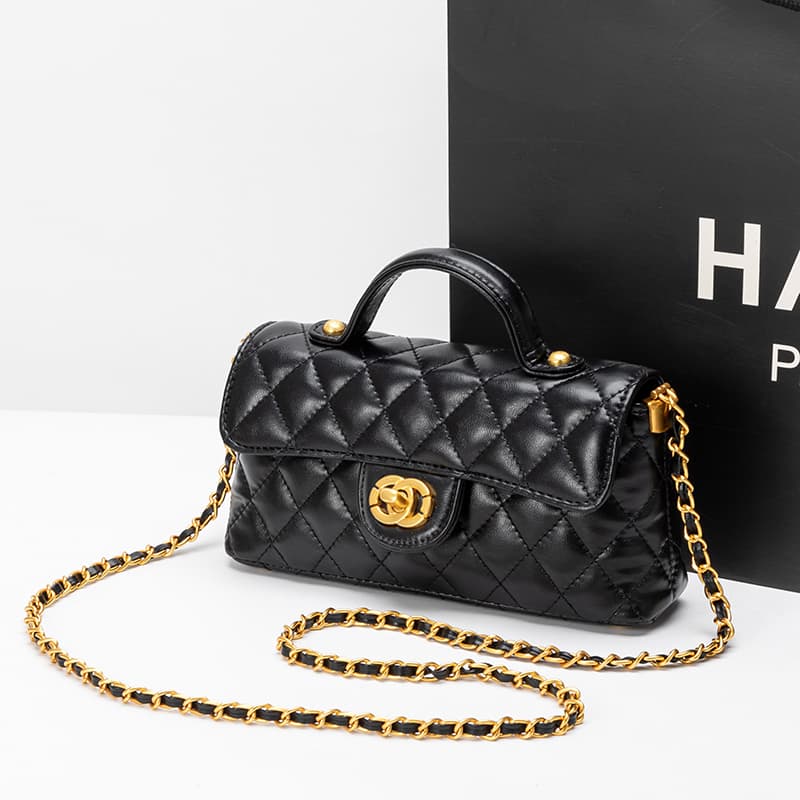 Bolsa de mão com padrão xadrez, bolsa tiracolo corrente com padrão diamante, bolsa retangular mini com fecho flip,