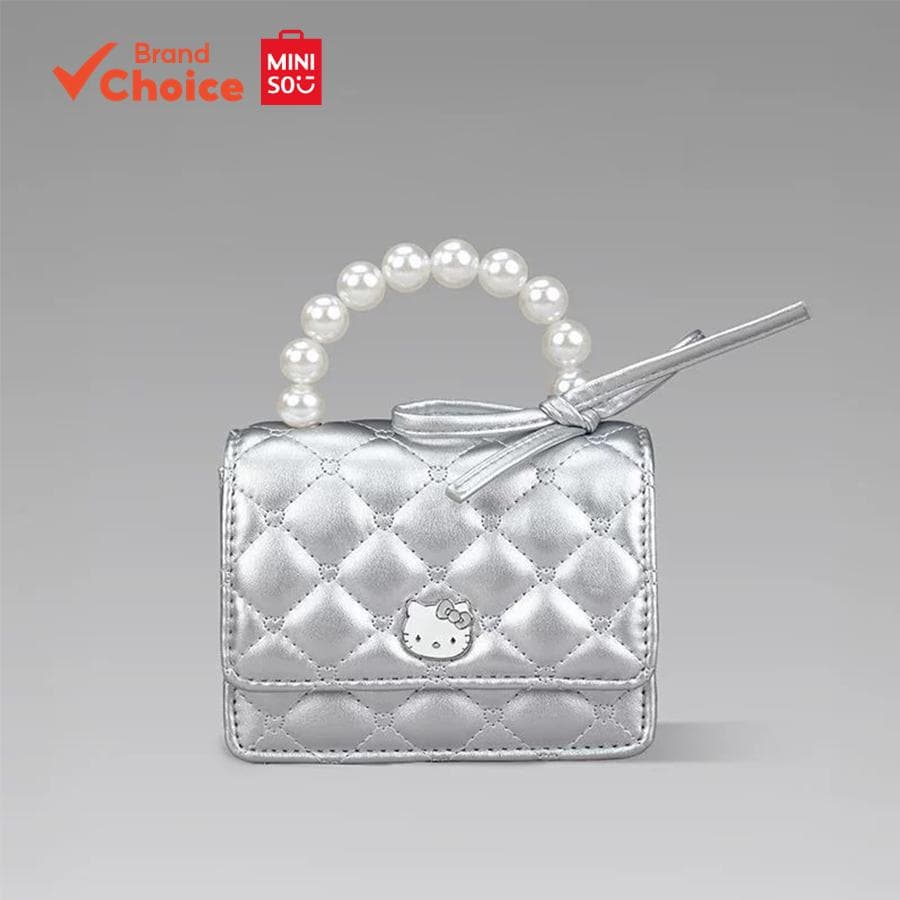 MINISO Olá Gatinho Série - Adorável Bolsa Tiracolo Corrente Pérola Prata Mini Bolsa de Moda Presente 13 Cm × 6 Cm × 10,5