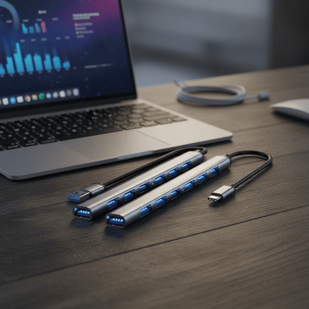 7 em 1 Hub USB3.0 Tipo C com 4 e 7 Portas OTG Adaptador de Energia para MacBook PC Laptop Estudo Escritório