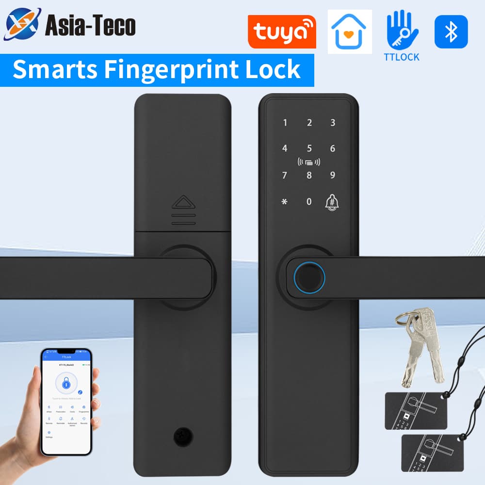 Fechadura De Porta Com Impressão Digital Inteligente F18 Teclado RFID App Segurança De Madeira Sem Chave