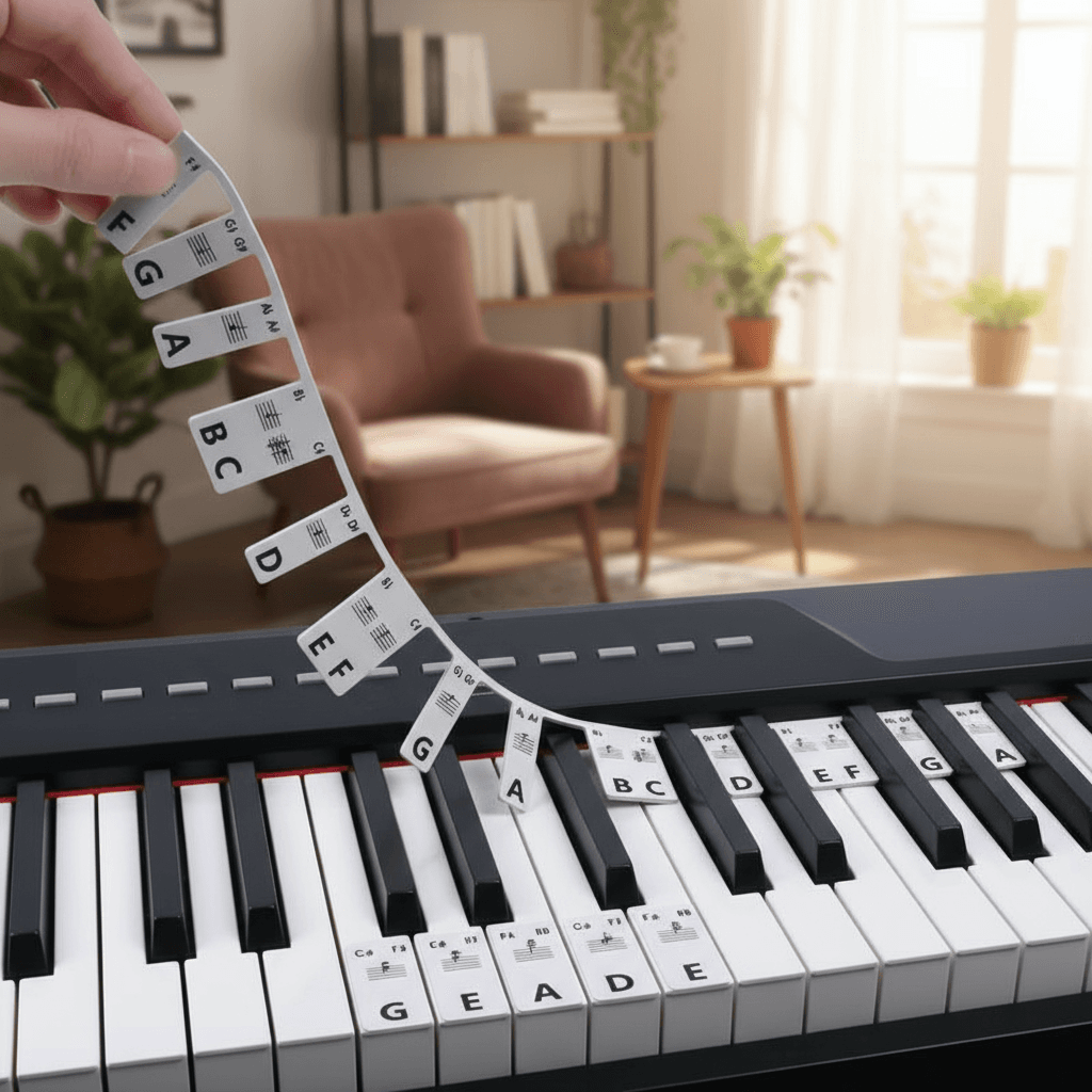 Guia de Notas para Iniciantes com a Linha Musical de Cinco para Teclado Eletrônico de Piano de 61 Teclas Ajustável de
