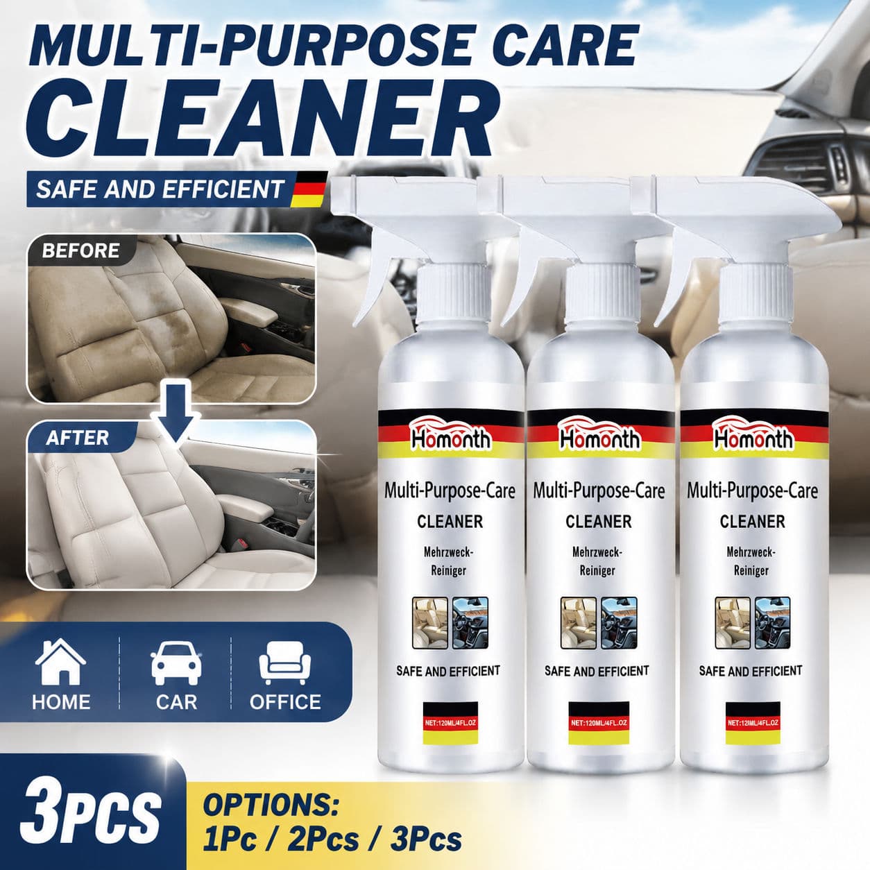 Limpador De Espuma 120ml Cera De Lavagem Interior Multiuso Perfume Fresco Para Automotivo