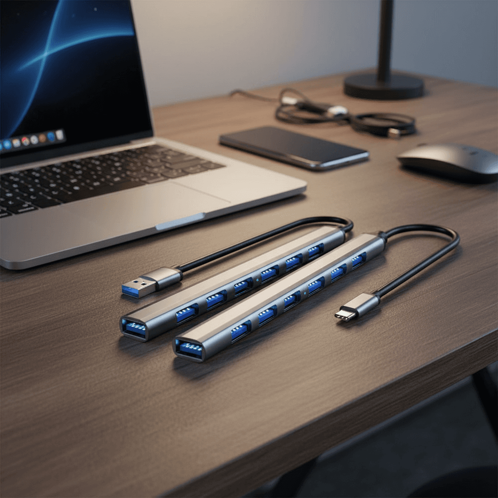 7 em 1 Hub USB 3.0 Tipo C com 4 e 7 Portas Adaptador de Energia OTG para MacBook PC Laptop Escritório