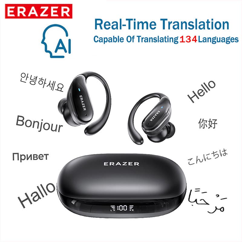 ERAZER XT80 PRO AI Tradutor Earbud Bluetooth Fone De Ouvido ANC Sport Headset 134 Tradução De Idiomas Fones Com Cancelam