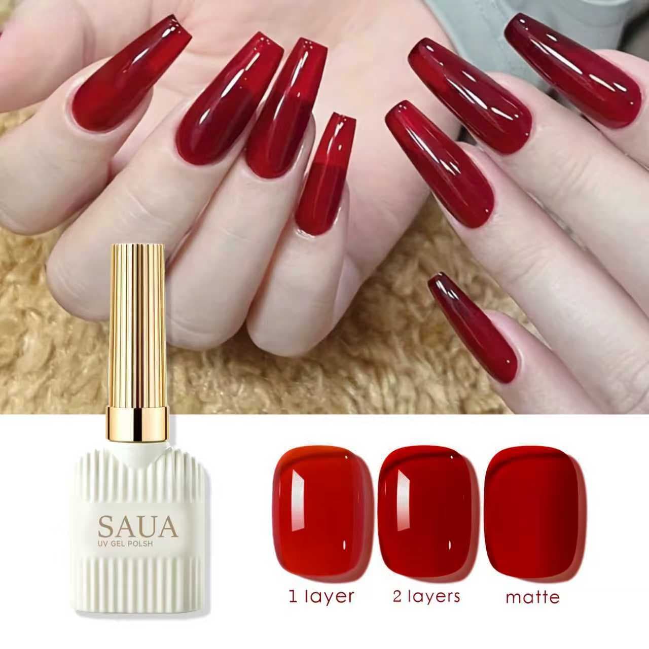 Esmalte de gel jelly vermelho, de unha transparente vermelho sangue, esmalte de gel vinho jelly, esmalte de gel
