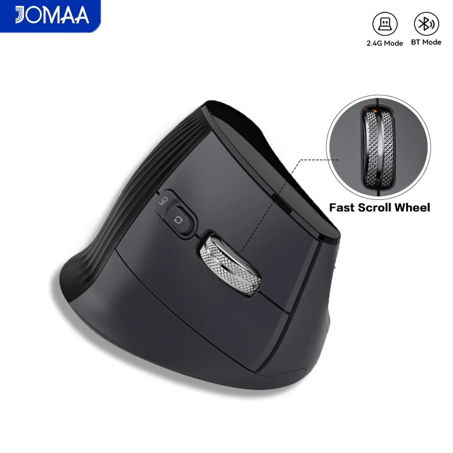 JOMAA Mouse Vertical Ergonômico Retroiluminado RGB, Mouse Sem Fio Bluetooth 2.4G com Rolo de Velocidade, Mouse