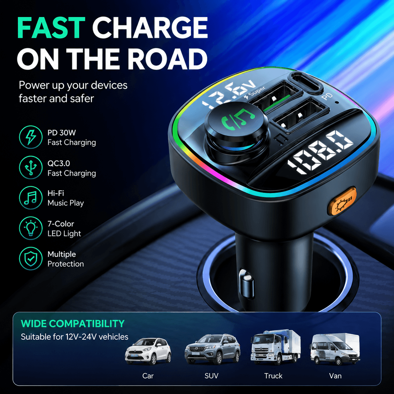 BLUETOOTH Transmissor Fm Carregador De Carro Handsfree Mp3 Player Adaptador De Carga Rápida USB