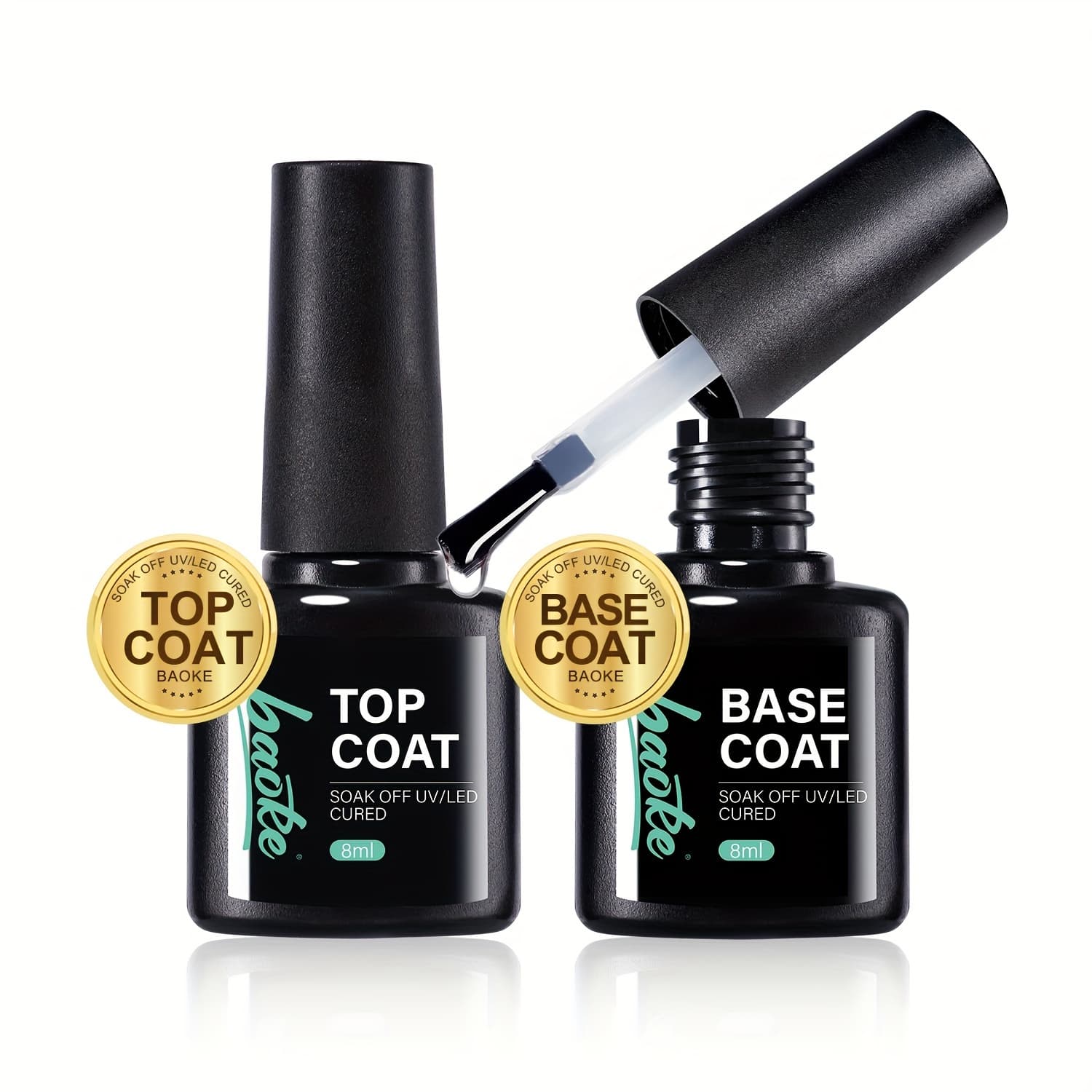 baoke Gel Top Coat Base Coat para Esmalte em Gel, 2 Unidades de 8 ml Sem Limpar Top Coat Brilhante, Efeitos de Alto