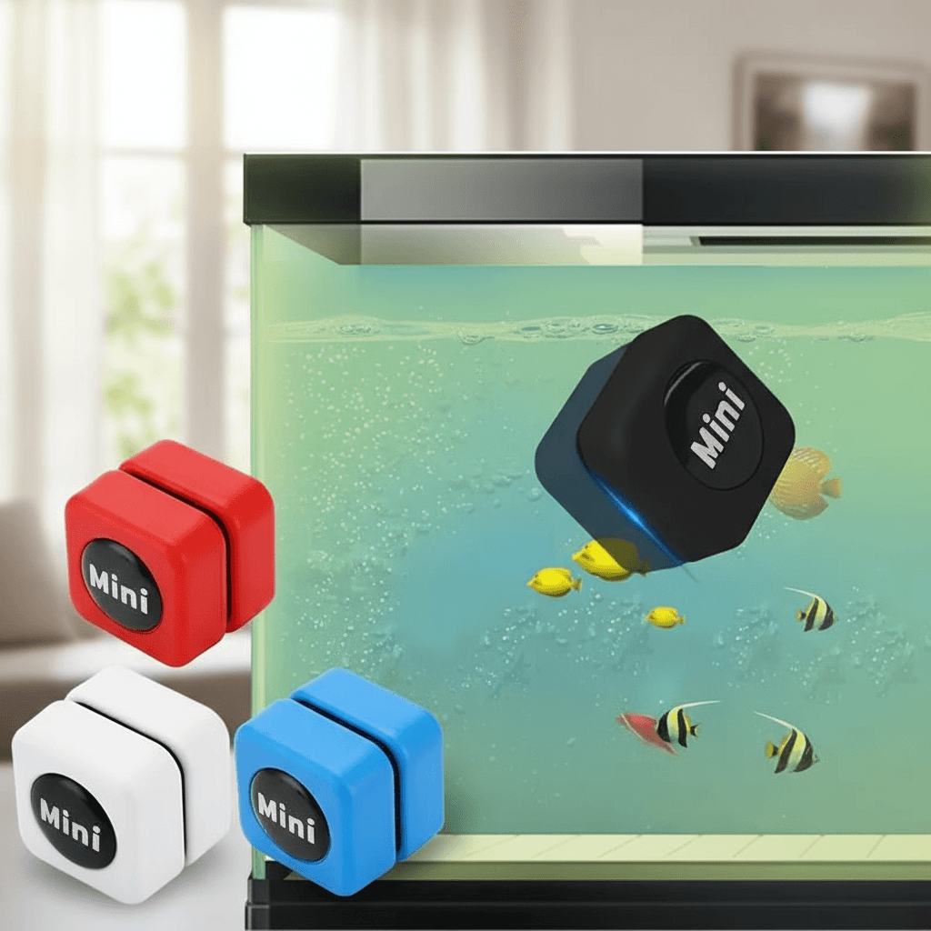 Mini escova magnética para limpeza de vidros e acrílicos de aquário e tanque de peixes.
