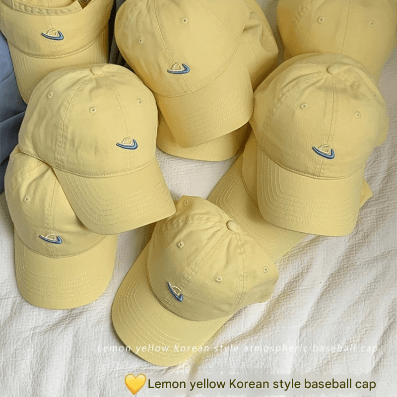 Alta Qualidade Puro Algodão Estilo Coreano Amarelo Bordado Viseira De Sol Boné De Beisebol 55-60cm Circunferência Unisex
