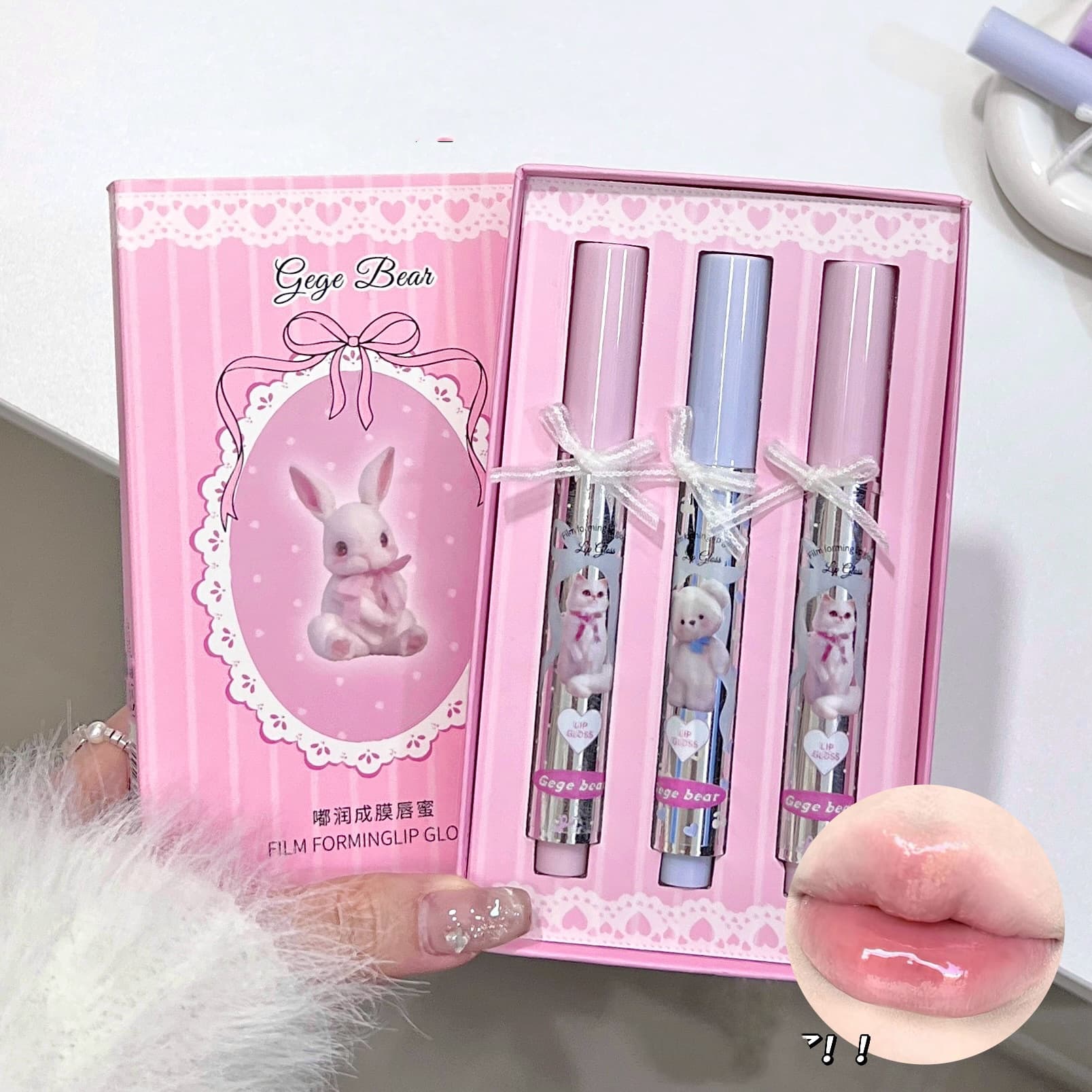 Conjunto De Brilho Labial Hidratante Gege Bear Natural Plump Antiaderente Water Gloss
