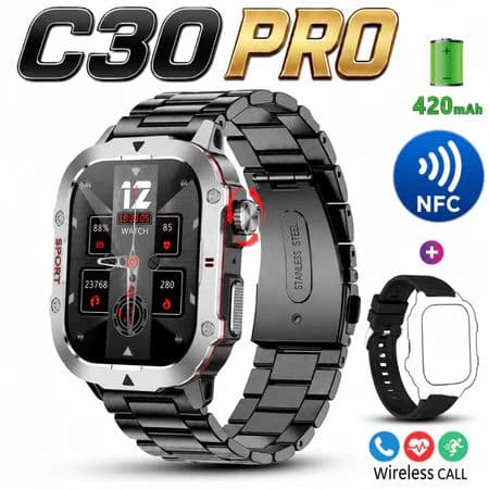 Novo C30 Pro Smartwatch Masculino NFC Relógio Esportivo Grande Bateria Saúde Rastreador De Fitness Presente Do Dia Dos P