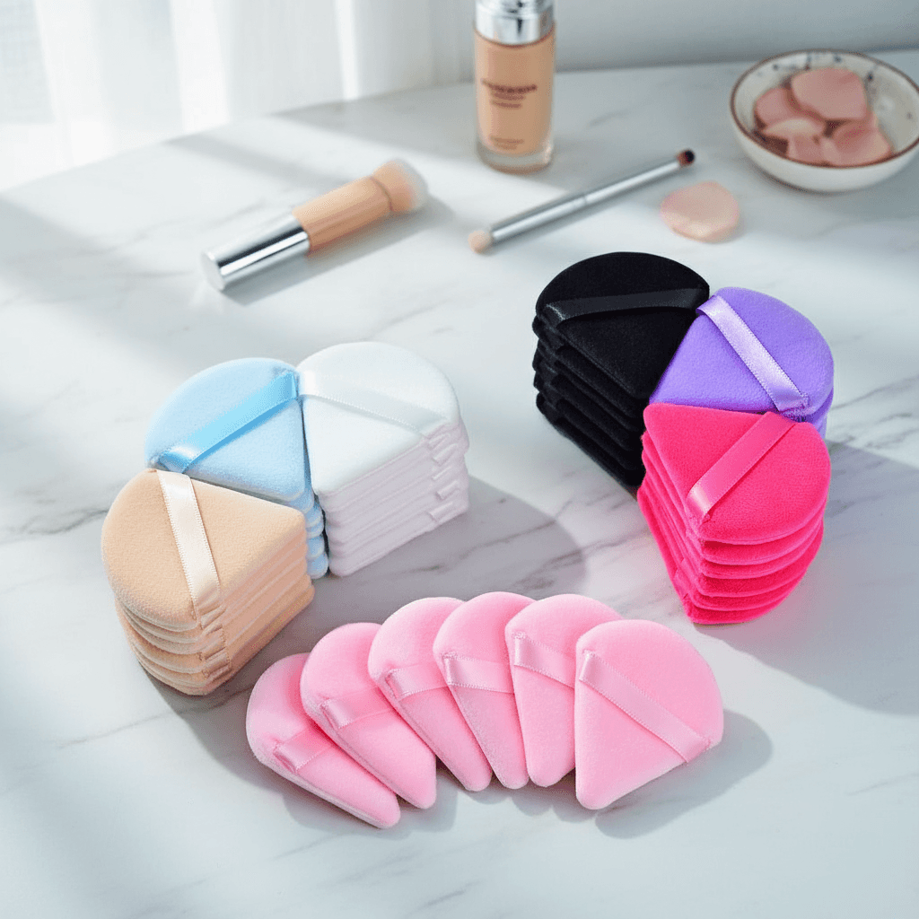 6 peças de puffs triangulares faciais, conjunto de puffs macios para pó, para aplicação, contorno, região dos olhos,