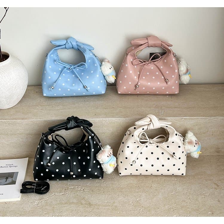 Bolsa tiracolo feminina | bolsa de mão, bolsa de ombro pequena com laço de bolinhas fofa