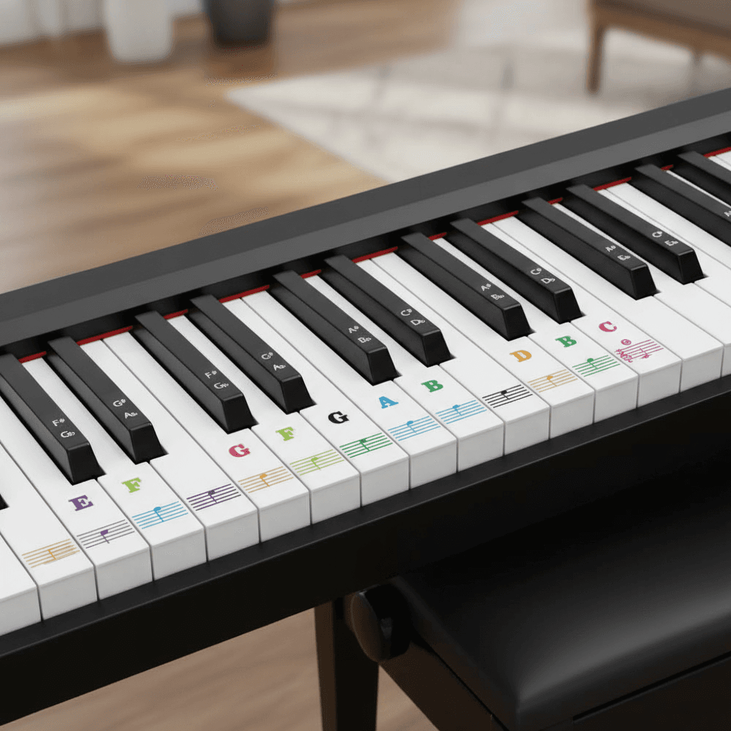 Adesivos para teclado de piano iniciante, etiquetas de teclas reutilizáveis e protetoras, adesivos para sobreposição de