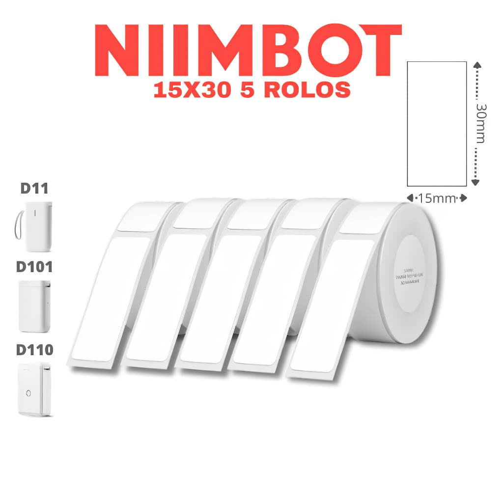Papel térmico branco econômico de reposição para impressora de etiquetas Niimbot 15x30mm, 5 rolos para D110 D11 H1S,