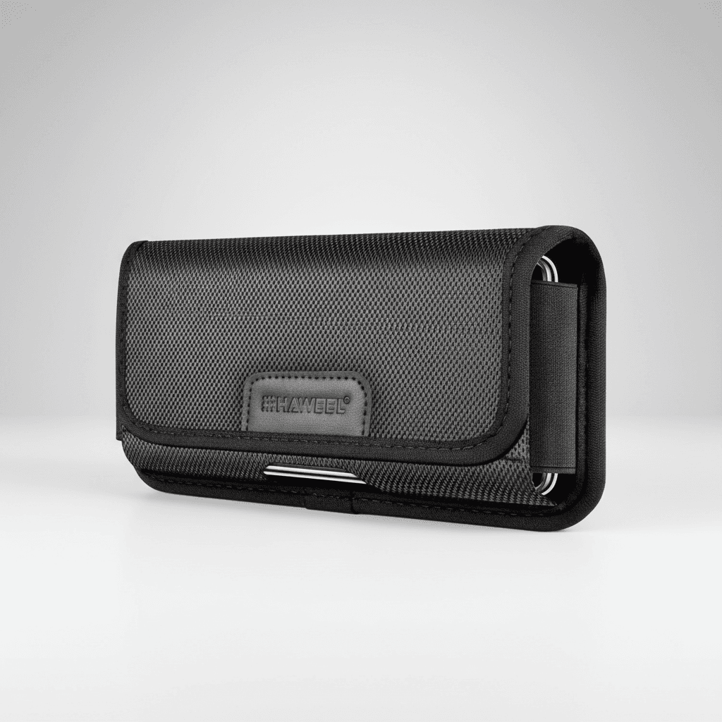 Pochete de Nylon para Celulares de 6.1 a 6.8 Polegadas - Presilha Horizontal com Porta-Cartões (Preta)