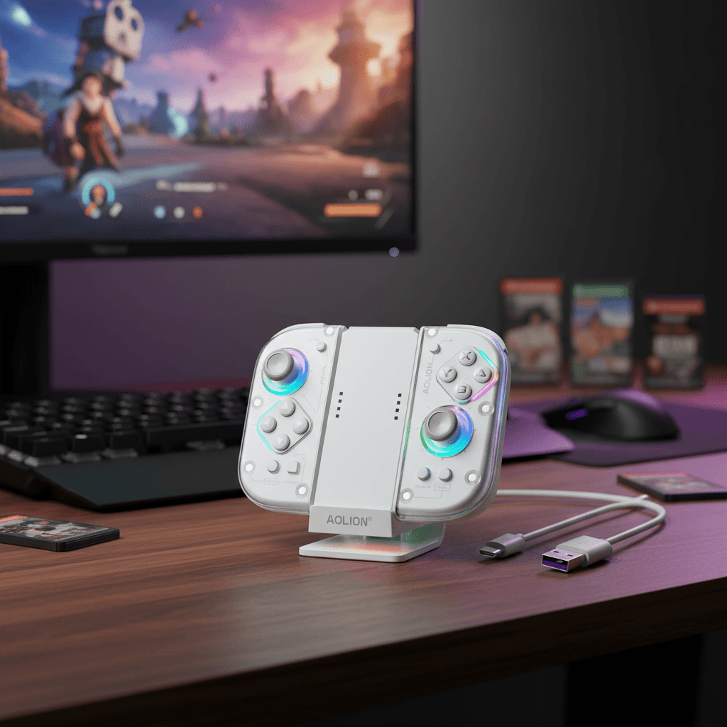Aolion Joycon Handle Grip com Dock de Carregamento RGB, Suporte para Controle de Jogos para Acessórios Nintendo Switch