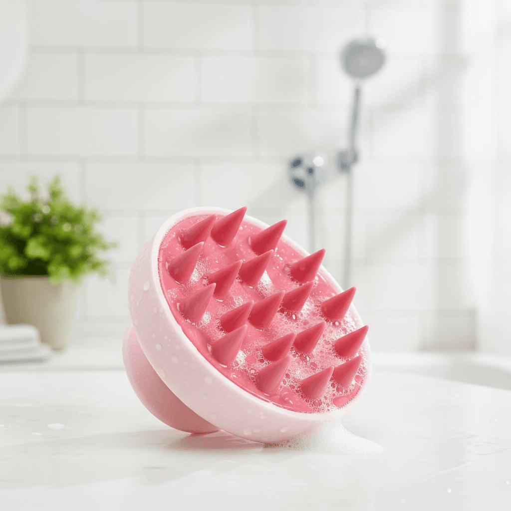 1 Pente Massageador de Couro Cabeludo com Cerdas de Silicone Macias, Adequado para Uso Úmido e Seco, Escova para